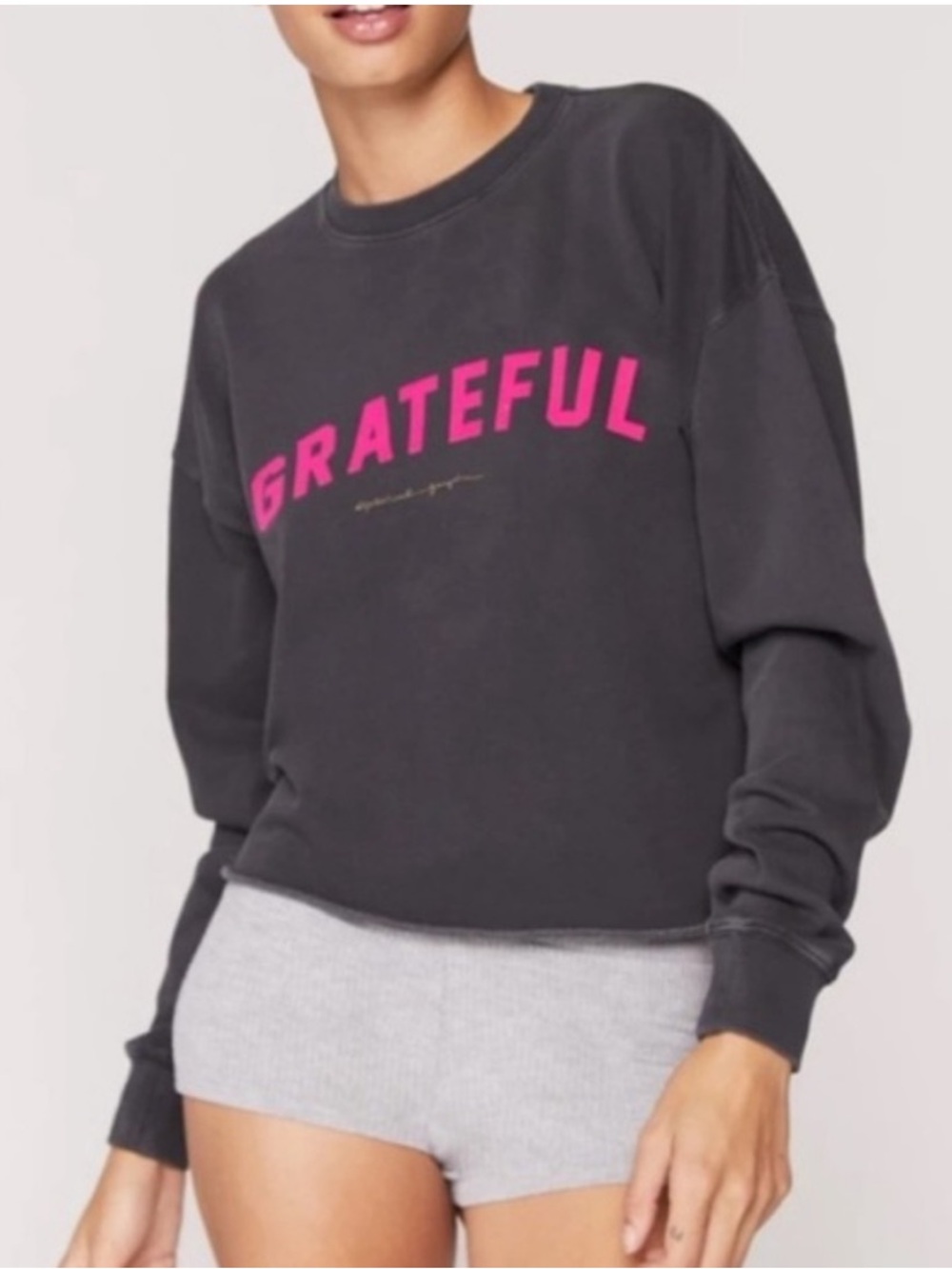 Spiritual Gangster GRATEFUL Mazzy Gray/ Hot Pink Cropped Sweatshirt